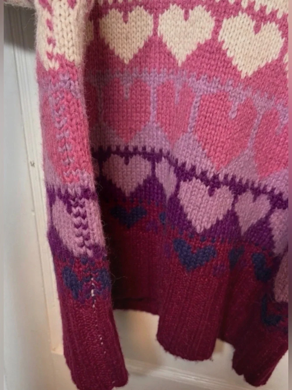 LoveShackFancy Shirelle Heart Alpaca Wool Retro Puff Sleeve Sweater L